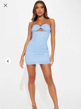 Fashion Nova Pale Blue Lace Micro Mini Dress